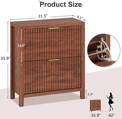 Shoe Cabinet Storage for Entryway, Fluted Shoe Cabinet - Image 2
