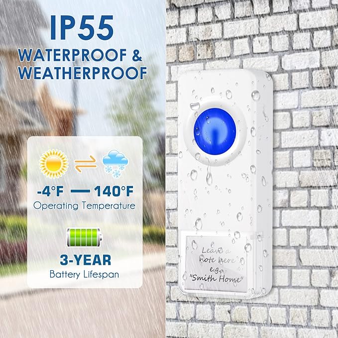 Wireless Door Bell, PHYSEN Waterproof Doorbell Chimes - Image 5