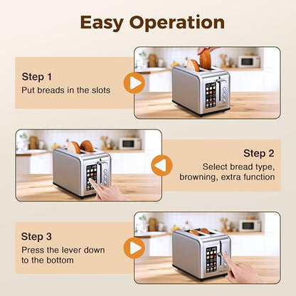 2 Slice Easy Touch Screen Toaster, Stainless Steel Toaster - Image 10