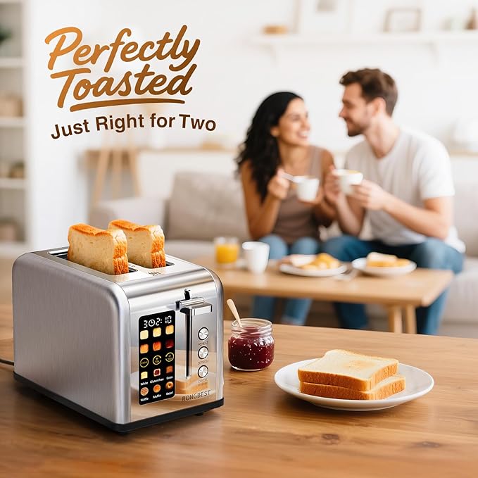 2 Slice Easy Touch Screen Toaster, Stainless Steel Toaster - Image 8