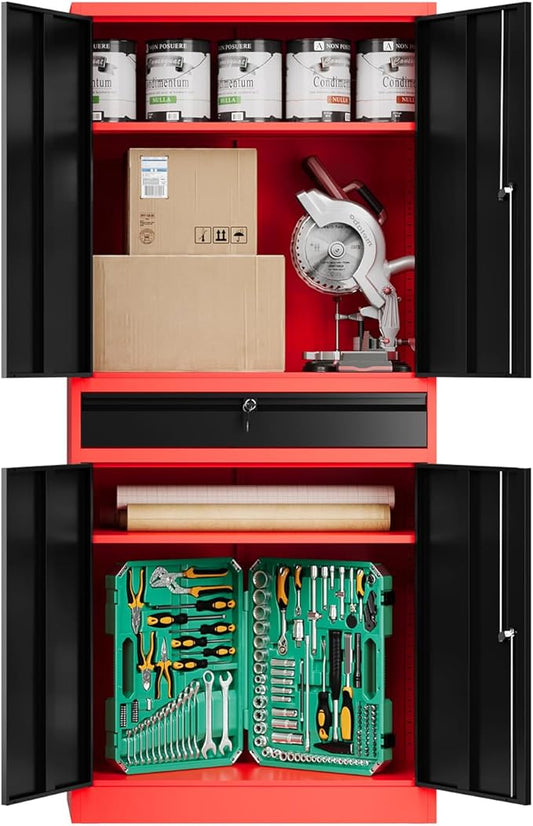 71" Metal Cabinet-Black&Gray Heavy Duty Storage File Cabinet Steel Tool Cabinets by Fesbos