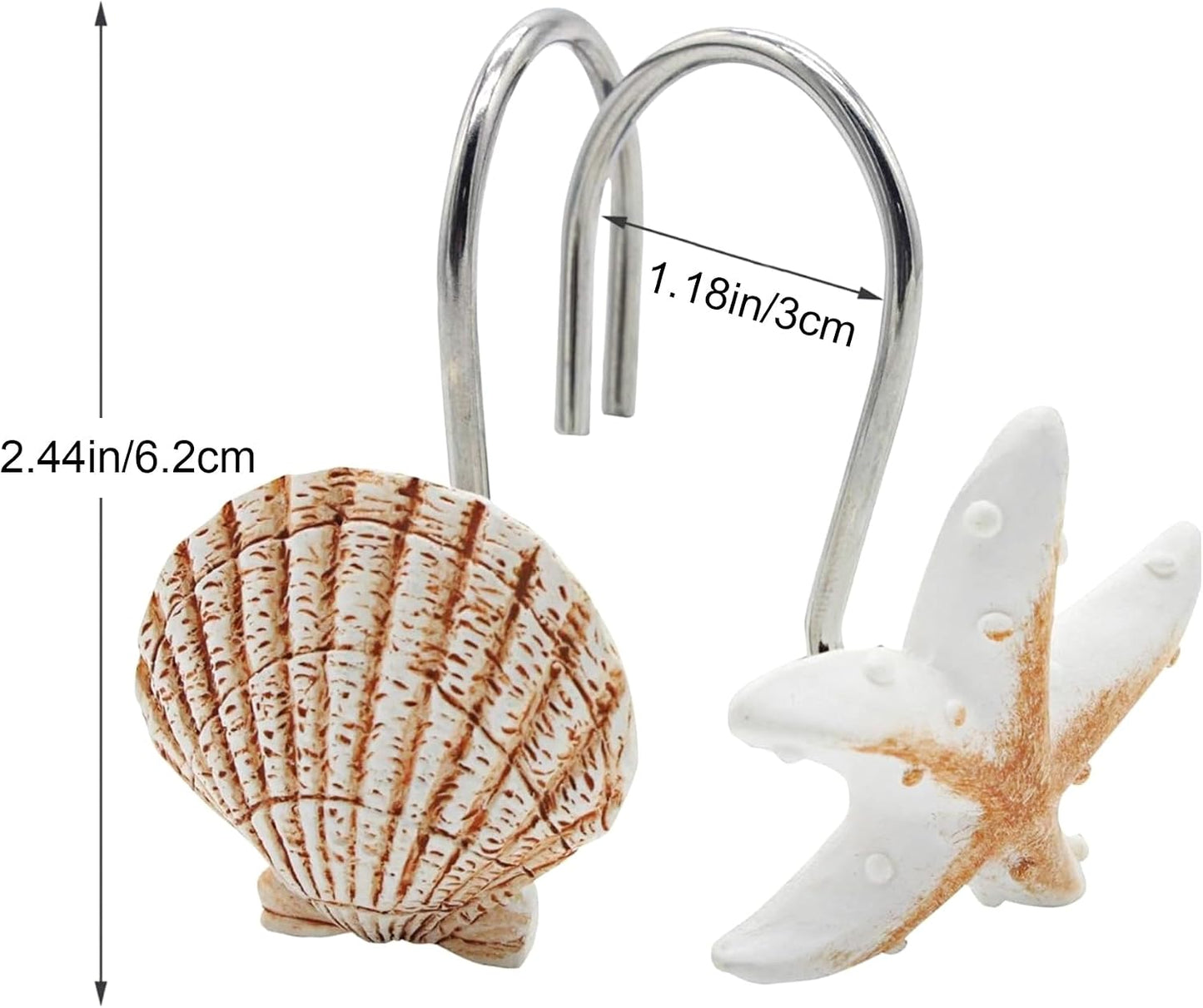 Seashell Shower Curtain Hooks 12pcs Beach Shower Curtain Rings Bath Shower Hooks Rust Proof Curtain Hangers Coastal Bathroom Accessories Decors