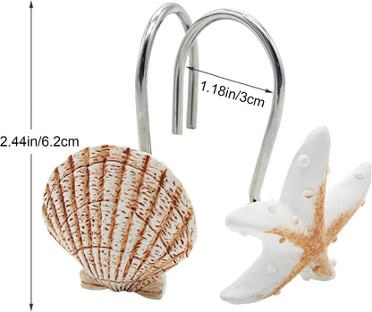 Seashell Shower Curtain Hooks 12pcs Beach Shower Curtain Rings Bath Shower Hooks Rust Proof Curtain Hangers Coastal Bathroom Accessories Decors