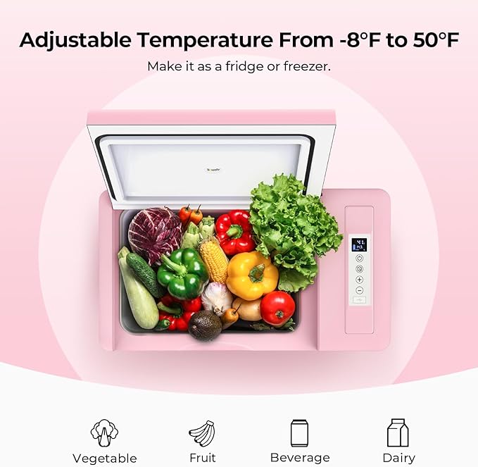 BougeRV Pink 23Quart Portable Refrigerator, 12 Volt Fridge 22L, Portable - Image 4