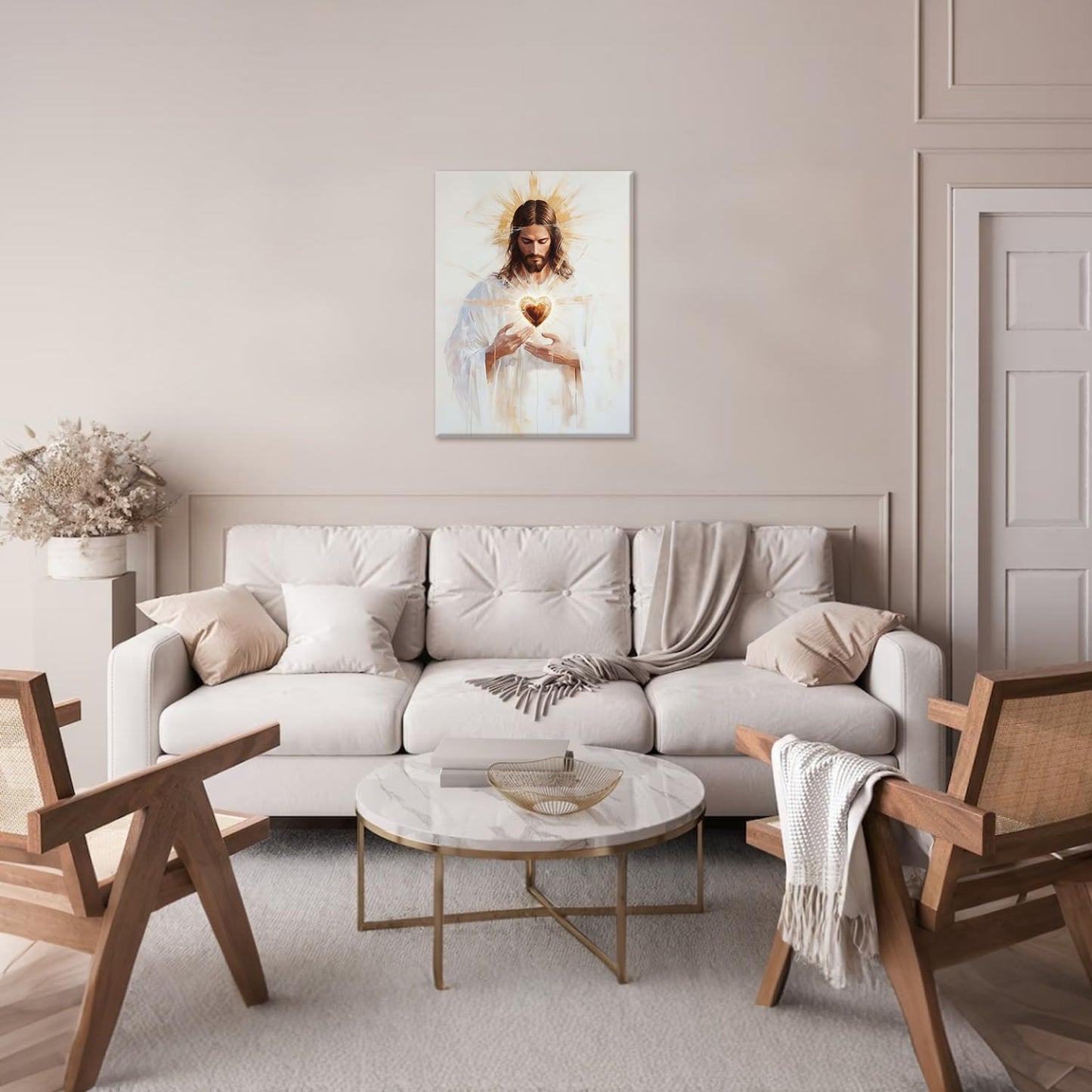Framed Jesus Sacred Heart Christian Religious Wall Art Decor Canvas Print Print Poster Artwork Christian Home Decor Gallery for prayer room Bedroom Living Room 12x16 Inch Ready to Hang