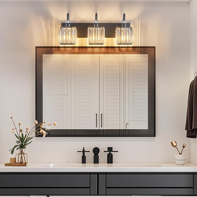 BBLLWJ Modern Bathroom Vanity Light 3-Light Black Crystal Light Fixtures Over - Image 6