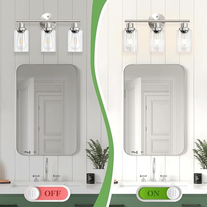 Guliaofo 3-Light Brushed Nickel Vanity Lights, E26 Modern Bathroom Light - Image 5