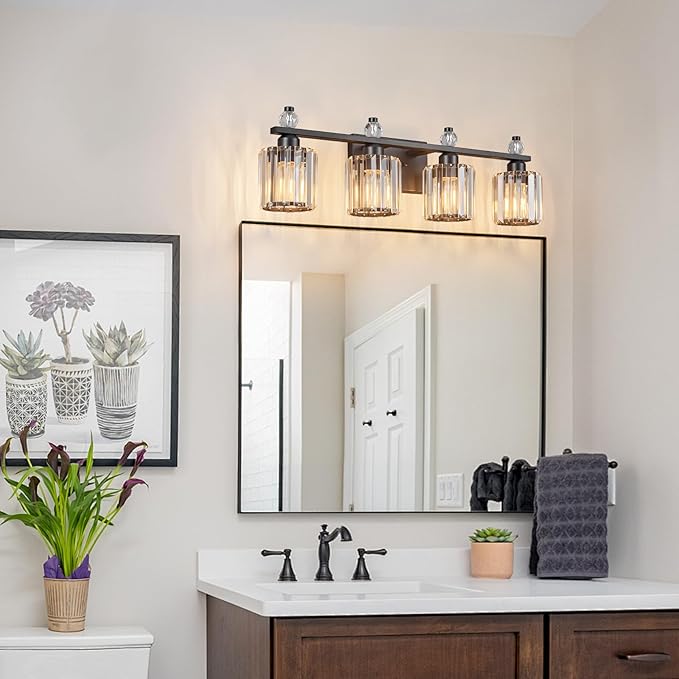 FDPBY Bathroom Vanity Lights 4-Light Sand Black Modern Crystal Vanity Light - Image 7