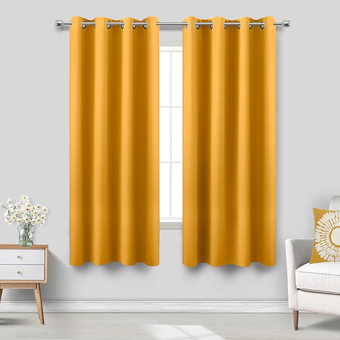 KOUFALL Yellow Curtains 63 Inch Length by KOUFALL