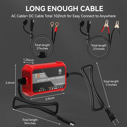 1000mA Car Battery Charger, FOVAL 12V Fully Automotive Battery Charger - Image 3