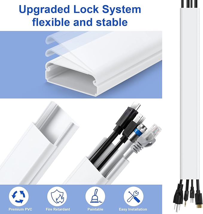 ZhiYo 34in TV Cord Hider for Wall Mounted TV, Large Cord Cover Wall, PVC Cable - Image 4