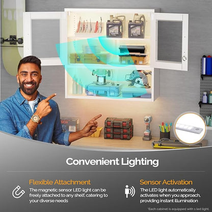 VINGLI Metal Wall Cabinet with Locking Glass Doors & Magnetic LED Sensor Light - Image 4
