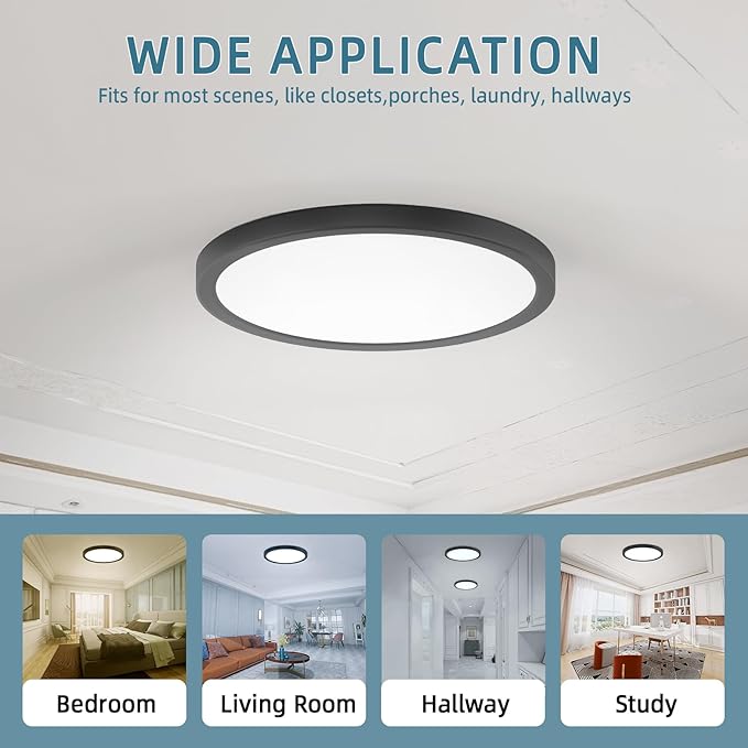 TOPELER Black 12" Slim Surface LED Ceiling Light, 28W 2400Lm, 5CCT Selectable - Image 6