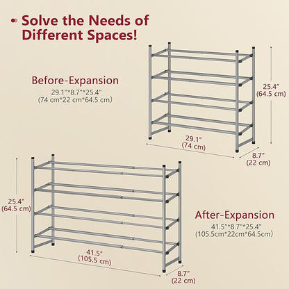 Tajsoon Expandable Shoe Rack for Closet 4 Tier, 29“-41“Adjustable & Stackable - Image 3