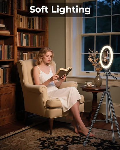 Sensyne 10'' Ring Light with 50'' Extendable Tripod Stand, LED Circle Lights - Image 7