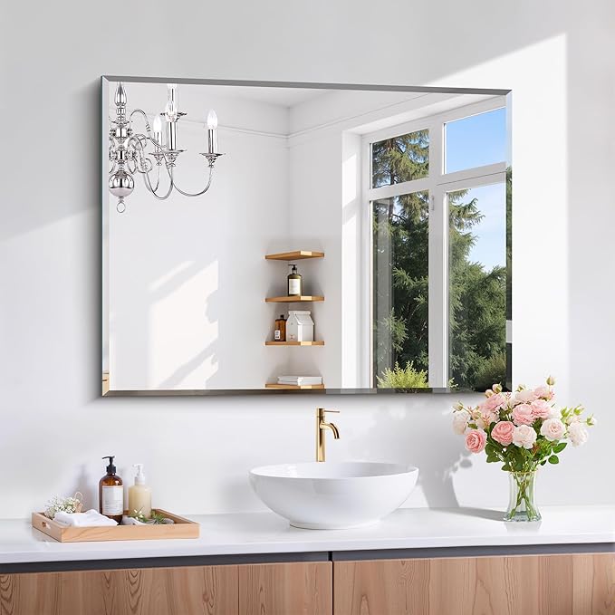 CILIBER Beveled Bathroom Mirror, 30x40 Large Frameless Mirrors by CILIBER