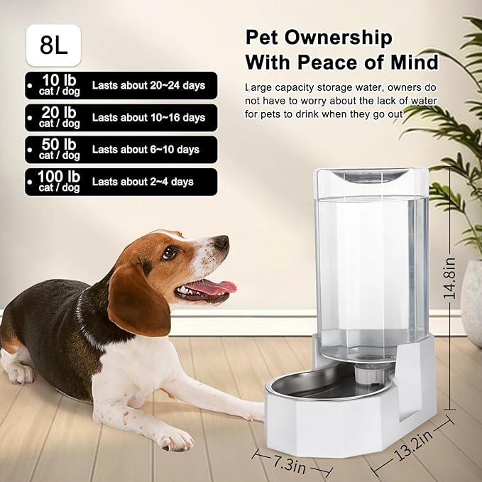 Sfozstra Automatic Pet Water Dispenser: 8L White Gravity Stainless Steel Water - Image 3