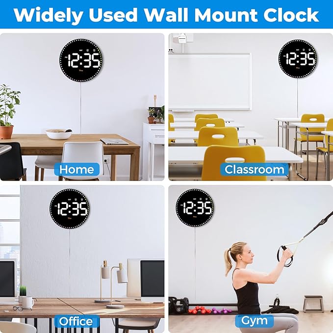 SZELAM Digital Wall Clock, Adjustable Brightness, Temperature, 12/24 H - Image 7