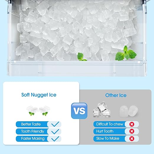 VECYS Nugget Countertop Ice Maker W/Side Tank, 44LBS Daily Ice Making Capacity - Image 3