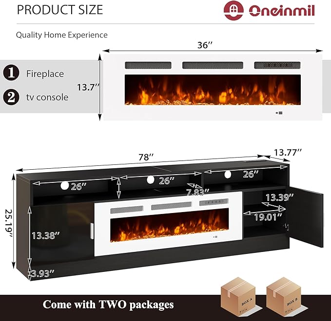 oneinmil 78" Fireplace TV Stand - Image 2