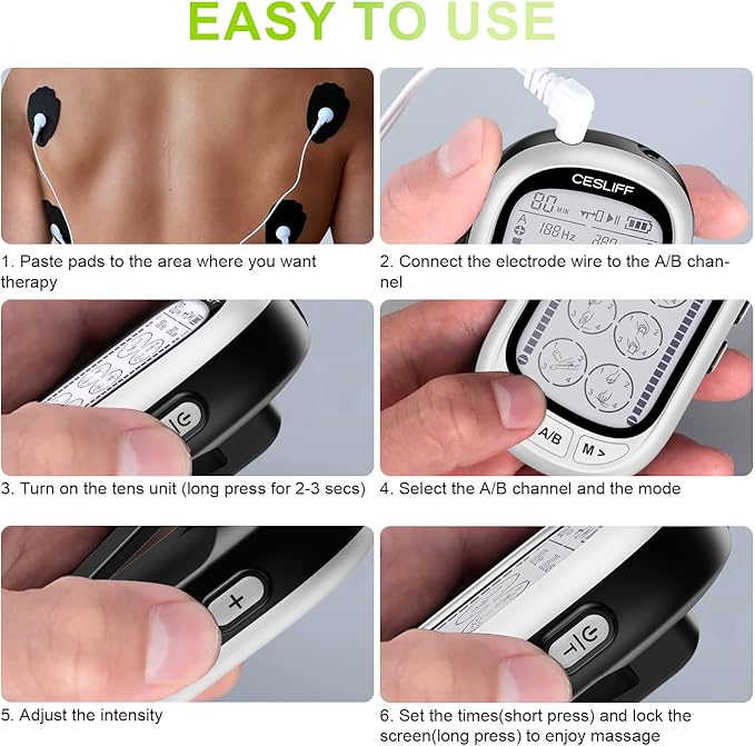 Dual Channel TENS EMS Unit Large Screen 24 Modes 36 Levels Intensity Muscle - Image 7