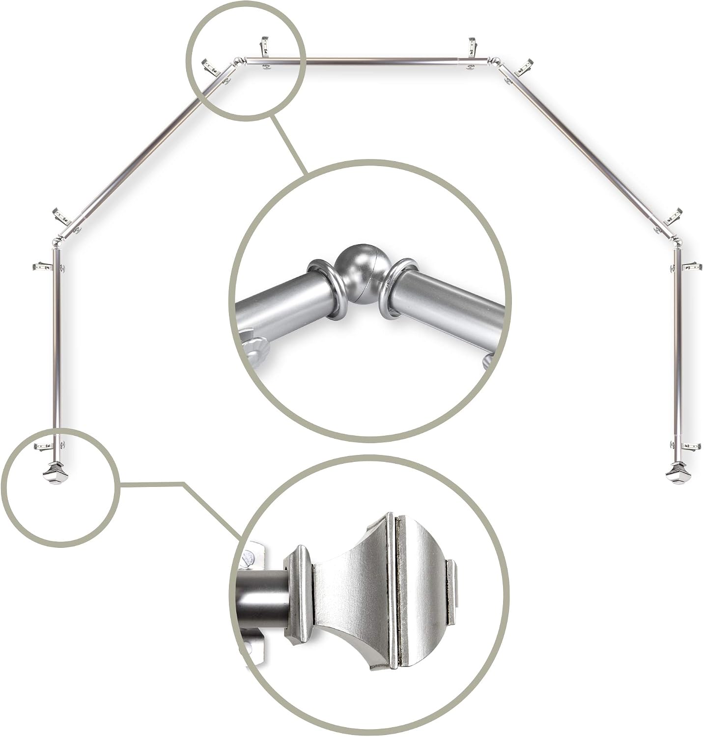 13/16" Moyat 5-Sided Bay Window Curtain Rod - Satin Nickel