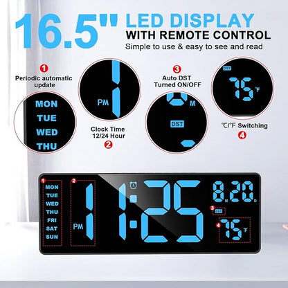 XREXS Digital Wall Clock Large Display, 16.5" LED Wall Clock - Image 4