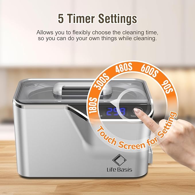 LifeBasis Ultrasonic Cleaner, Professional 45kHz Ultrasonic Jewelry Cleaner 20 - Image 3