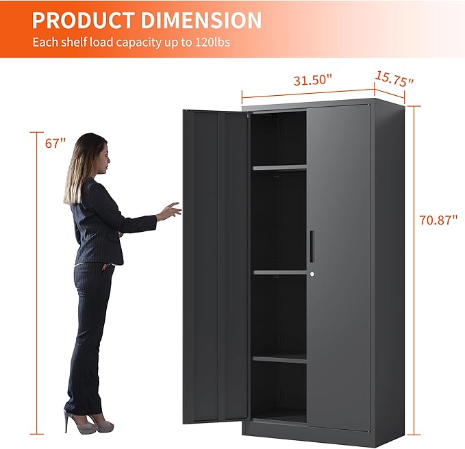 Metal Storage Cabinet with Adjustable Shelves, Garage Tool Cabinet with 2 - Image 3