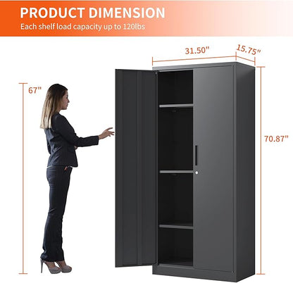 Metal Storage Cabinet with Adjustable Shelves, Garage Tool Cabinet with 2 - Image 3