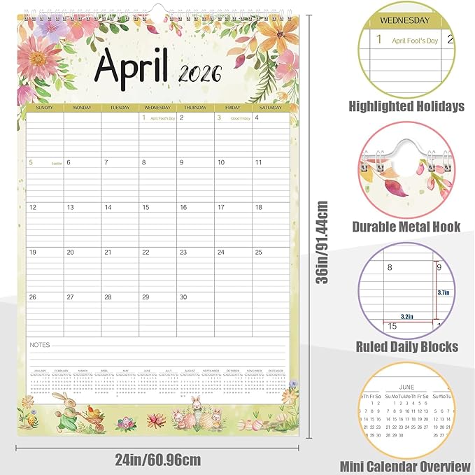 GuassLee Extra Large Wall Calendar 2026, 24-Month Aesthetic Large Calendar Jan. - Image 2
