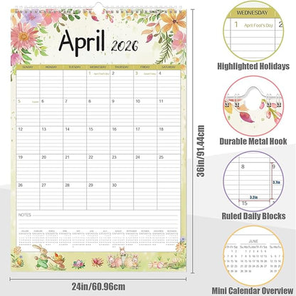 GuassLee Extra Large Wall Calendar 2026, 24-Month Aesthetic Large Calendar Jan. - Image 2