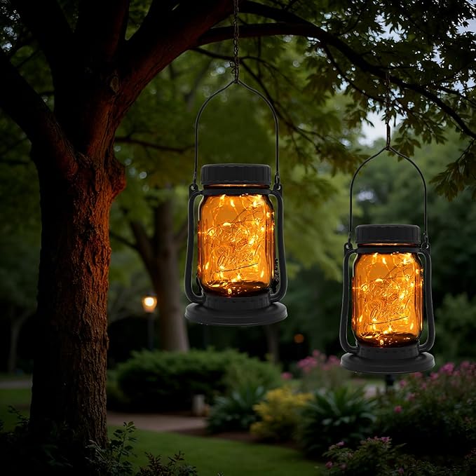 Mason Jar Lights - Solar Lantern Outdoor Waterproof, Hanging Solar Lights for...