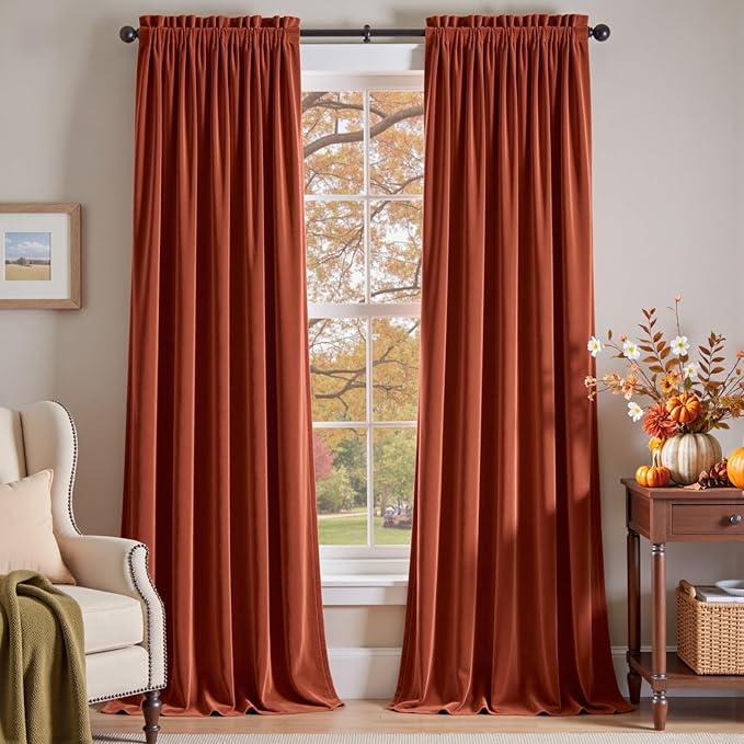 Lazzzy Velvet Blackout Extra Long Curtains Thermal Insulated Room Window Drapes by Lazzzy
