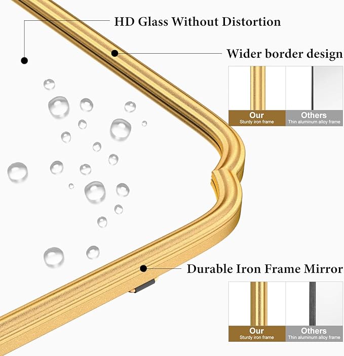 55X36 Inch Gold Metal Framed Bathroom Mirror - Image 5