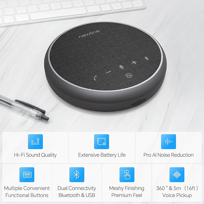 N newline Conference Speaker and Microphone, 2 Mics 360° Voice Pickup, AI Noise - Image 2