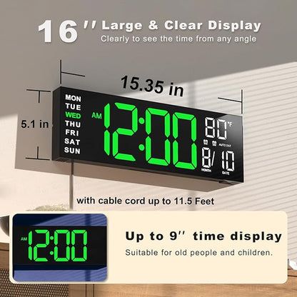 JALL 16" Large Digital Wall Mount Clock, Count Down Timer, Big LED, RGB Color - Image 2