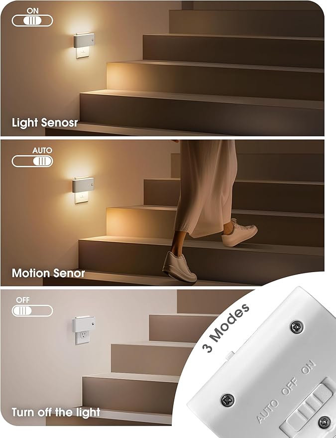 JandCase Motion Senor Night Light, 2 Pack Night Lights Plug into Wall, 0-100 LM - Image 5
