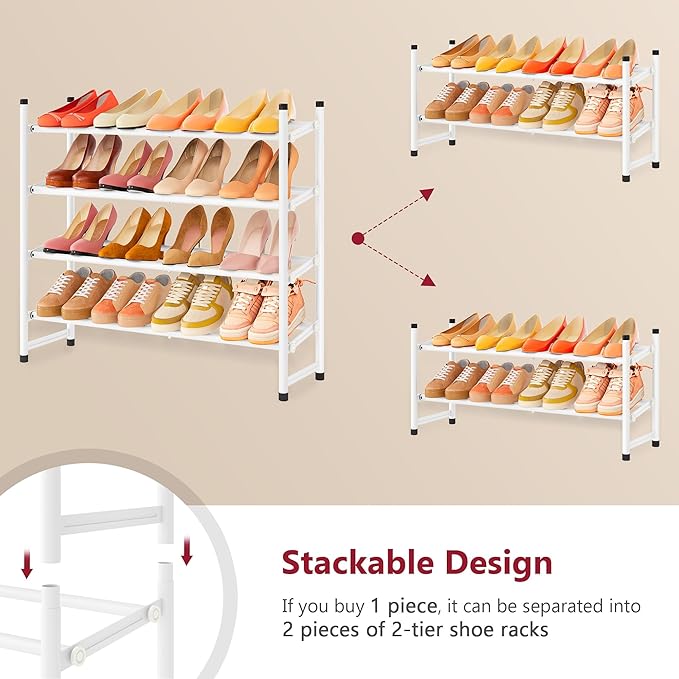 Tajsoon Expandable Shoe Rack for Closet 4 Tier, 29“-41“Adjustable & Stackable - Image 6