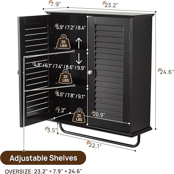 Bathroom Storage Cabinet with Adjustable Wood Shelves & Doors, Made of PDF Wood - Image 3