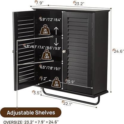 Bathroom Storage Cabinet with Adjustable Wood Shelves & Doors, Made of PDF Wood - Image 3