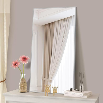 48x24In Silver Bathroom Mirror for Wall, Brushed Nickel Rectangle Mirrors - Image 4