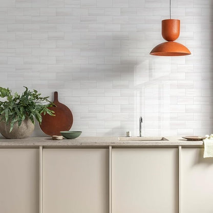 Vamos Tile 4-Piece Glossy Dolomite White Peel and Stick Backsplash Tile - Image 9