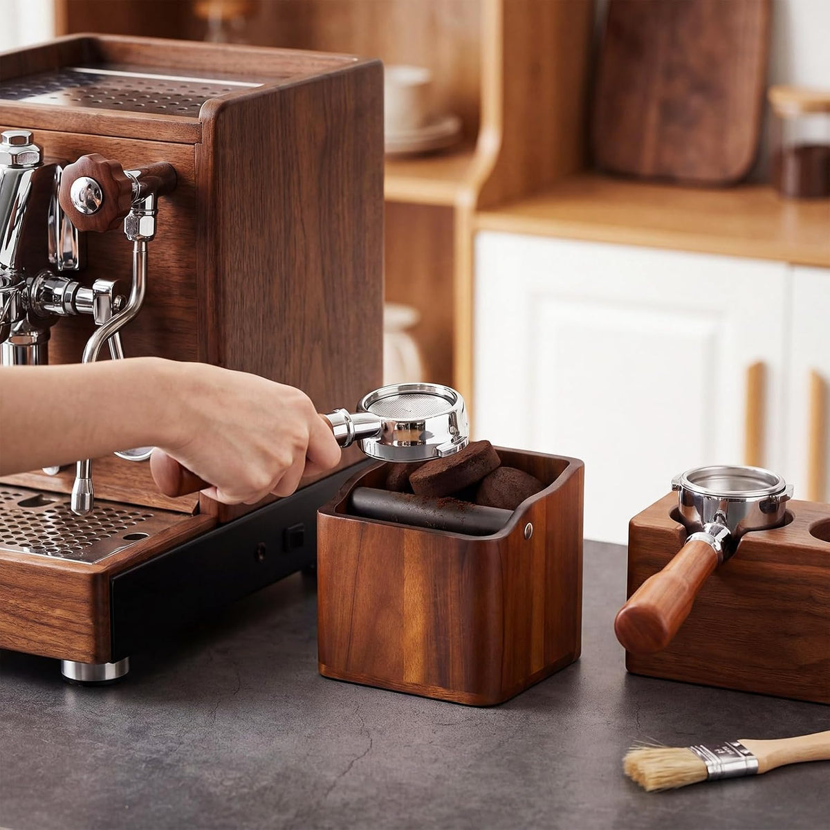 Hushee 5 Inch Espresso Knock Box, Acacia Wood Coffee Puck Knockbox with Remov...