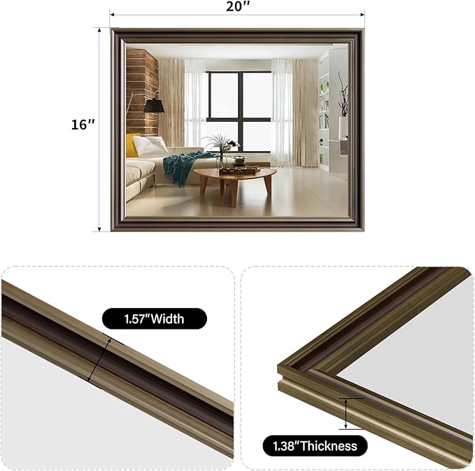 Retro Copper Effect Framed Wall Mirror, 16x20 Rectangle Mirror, - Image 4