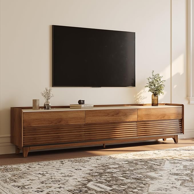 POVISON Fully-Assembled Mid Century Matte Sintered Stone TV Stand by POVISON