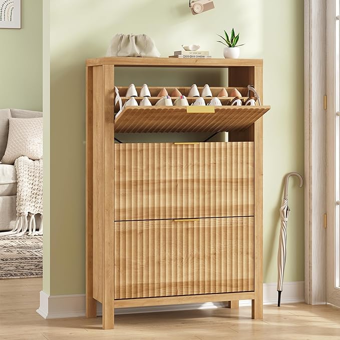 Shoe Cabinet Storage for Entryway, Fluted Shoe Cabinet by YomiluveDesign