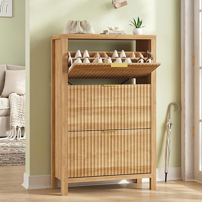 Shoe Cabinet Storage for Entryway, Fluted Shoe Cabinet by YomiluveDesign