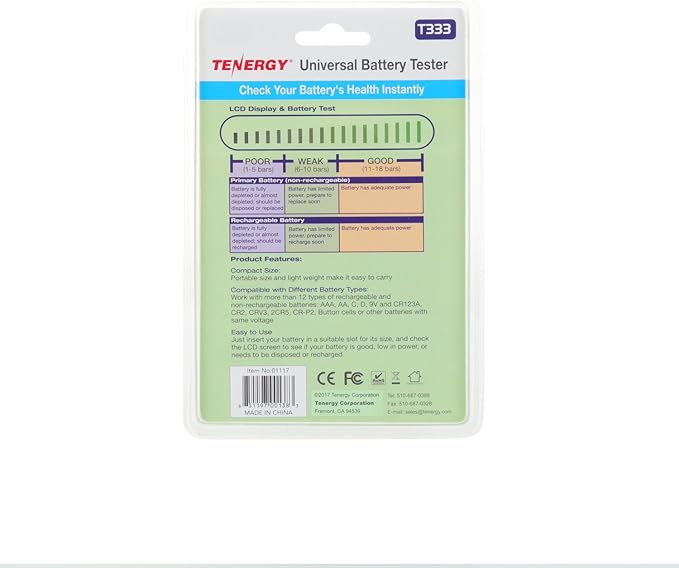 Tenergy T-333 Universal Battery Tester, LCD Display, Cell Checker, - Image 9