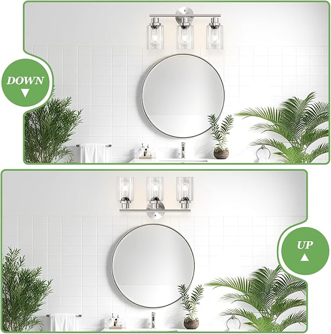 Guliaofo 3-Light Brushed Nickel Vanity Lights, E26 Modern Bathroom Light - Image 4